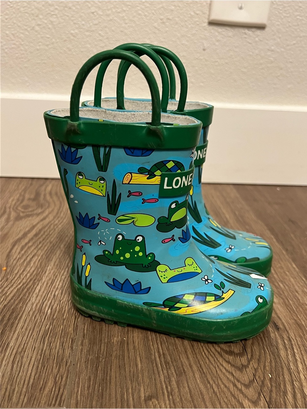 LONE CONE Kids' Blue & Green Frog Rain Boots
